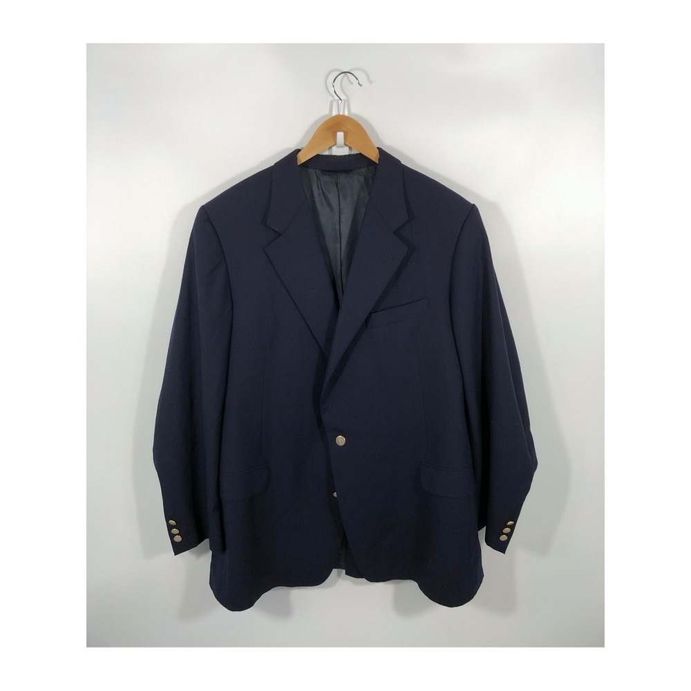 VTG Burberry London Suit Jacket Blazer Men 50L Blue 100% Wool Ivy Prep Old Money
